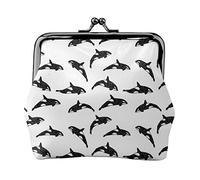 Orca Killer Whale Black White Women's Leather Coin Purse, Small Change Pouch with Kiss-Lock Clasp Closure Buckle Wallet for Girl Gift