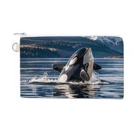 Orca Killer Whale Coin Purse with Zipper, Canvas Change Purse Portable Coin Pouch for Men Women Small Cosmetic Bag