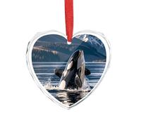 Orca Killer Whale Crystal Ornaments for Christmas Tree Decorations Heart Charm Glass Pendant with Red Ribbon Christmas Hanging Ornaments Gifts for Family Friends