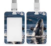 Orca Killer Whale ID Badge Holder Vertical Heavy Duty Card Protector Pouch, Lanyard Work Badge Sleeve Plastic Waterproof Name Tag Holder for Nurse Teacher Office Women Men