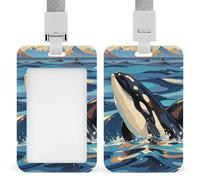 Orca Killer Whale Id Badge Holder with Breakaway Lanyard Abs Plastic Name Tag Holder Vertical Clear Front Window Push Slide Card Protector Gift for NurseTeacher Office Staff & Events