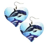 Orca Killer Whale Leather Earrings for Women Heart Dangle Earrings Lightweight Drop Earring Jewelry Gift