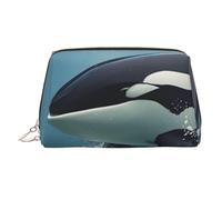Orca Killer Whale Makeup Bag for Women Cosmetic Bags Leather Travel Makeup Case Organizer Waterproof Make up Pouch Open Flat Toiletry Bag Portable Storage Pouch for Travelling, Gold, One Size