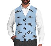 Orca Killer Whale Men's Suit Vest Formal Dress Waistcoat Vest Casual Business Vests for Suit Or Tuxedo L