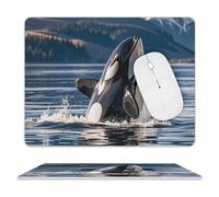 Orca Killer Whale Mouse Pad Rectangle Premium-Textured Waterproof Leather Computer Mousepad, Stitched Edges Gaming Mouse Mat for Laptop, Home Office Decor Desk Accessories