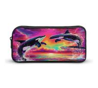 Orca Killer Whale Pen Holder Pouch Large Storage Pencil Case with Zippered Stationery Bag Office