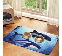 Orca Killer Whale Pet Feeding Mat Absorbent Pu Leather Dog Cat Food Mats Contain Spills Protects Floors, Anti-Slip Dog Bowl Mats Easy Clean Pet Placemats 30x45cm