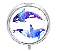 Orca Killer Whale Pill Box,3 Compartments Round Small Pills Case Moisture-Proof Portable Pill Container for Travel Vitamins Fish Oil Supplements