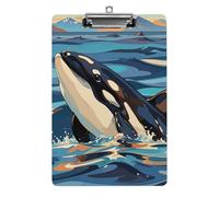Orca Killer Whale Print Clipboard 8.5×12.5 Inch Acrylic Clip Board with Metal Clip A4 Letter Size Decorative Clipboard Cute Hanging Clipboards for Office, Teacher, Nurse, Doctor,