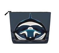 Orca Killer Whale Print Cosmetic Bag for Women,Faux Linen Makeup Bag Large Capacity,Perfect for Travel Daily Use