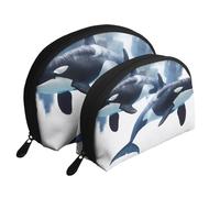 Orca Killer Whale Print Makeup Bag Set 2-Piece Portable Clutch Pouch Travel Cosmetic Pouches Toiletry Bags for Daily Storage & Travel Organization