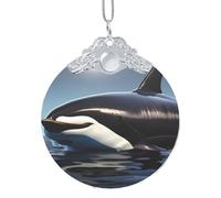 Orca Killer Whale Print Print Christmas Hanging Ornament, Glass Round Pendant For Xmas Tree Festive Holiday Home Decor
