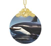 Orca Killer Whale Print Print Christmas Hanging Ornament, Glass Round Pendant For Xmas Tree Festive Holiday Home Decor