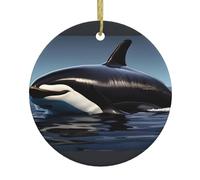 Orca Killer Whale Print Print Christmas Tree Ceramic Hanging, Ceramic Christmas Ornament For Home, Mall, Holiday