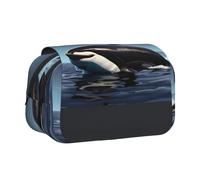 Orca Killer Whale Print Print Double Clamshell Pen Case, Zipper Pockets, Large Capacity For Art Supplies & Travel
