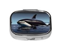 Orca Killer Whale Print Print Square Metal Pill Box Decorative Pill Case - Carry Your Meds in Style (Rectangular)