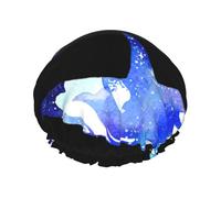 Orca Killer Whale Print Soft Lined Shower Cap, Double Layer Washable Wide Elastic Band Hair Shower Cap For Bath