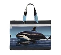 Orca Killer Whale Print Zippered Document Bag with Handle for Carrying Paper Files Books Filing Folder, Black, One Size