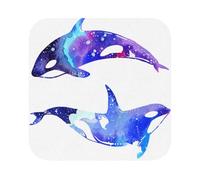 Orca Killer Whale Printed Coasters Set of 6, Tabletop Protection Leather Coasters for Cup Drinks Coffee Pads Beer Bar Mat Gifts, Square