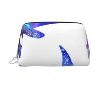 Orca Killer Whale Printed Small Makeup Bag Portable Leather Make up Bag Travel Cosmetic Bags Organizer for Women, Silver Zipper