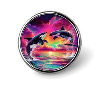 Orca Killer Whale Round Badge Pin Metal Memorial Brooch Button Lapel Pins for Backpack Wedding