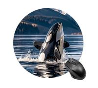 Orca Killer Whale Round Mouse Pads Non-Slip Rubber Base Mouse Mat Cute Mousepad Funny Computer Desk Accessories for Office Home Gaming Work 7.8 X7.8 Inch