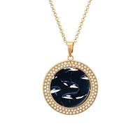 Orca Killer Whale Round Pendant Necklace Diamond Edging Brilliant Personalized Jewelry Gifts for Women Golden-style