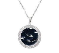 Orca Killer Whale Round Pendant Necklace Diamond Edging Brilliant Personalized Jewelry Gifts for Women Silver-style