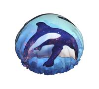 Orca Killer Whale Shower Cap for Women Reusable Waterproof Shower Bonnet Double Layer Large Bath Cap Washable Elastic Band Bath Hair Hat Braids, Men