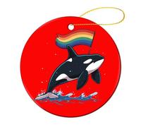 Orca Killer Whale Swimming Rainbow Flag Christmas Ornament Souvenir Ceramic Hanging Pendant 4 Pcs