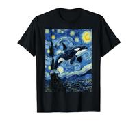Orca Killer Whale Van Gogh Starry Night Art Value Graphic T-Shirt, Men, Black, S