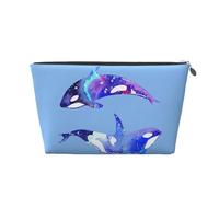 Orca Killer Whale Womens Makeup Bag Leather Travel Toiletry Organizer Wash Bag Cosmetic Pouch with Zipper Girls Handbag Silver
