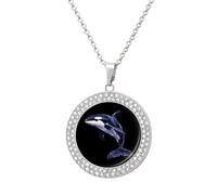 Orca Killer Whale Women's Necklaces Lightweight Round Alloy Pendant Diamond Necklace Ladies Jewelry Gift Silver-style