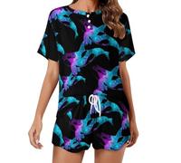 Orca Killer Whale Women's Pajama Set Short Sleeve Shirt and Shorts Sleepwear Lounge Set