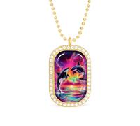 Orca Killer Whale Women's Square White Diamond Necklace Adjustable Pendant Chain Gift for Mom