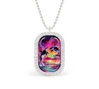 Orca Killer Whale Women's Square White Diamond Necklace Adjustable Pendant Chain Gift for Mom