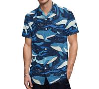 Orca Killer Whales Men's Button Down Shirt Casual Short Sleeve Shirts Beach Summer Shirt with Pocket