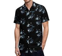 Orca Killer Whales Men's Button Down Shirt Casual Short Sleeve Shirts Beach Summer Shirt with Pocket