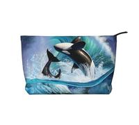Orca Killer Whales Wave, Cosmetic Bag Corduroy Makeup Bag Portable Travel Toiletry Bag