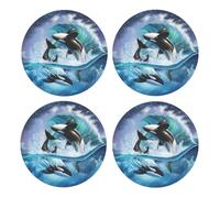 Orca Killer Whales Wave,Round MDF Cork Coasters, Mugs Pad, Cups Mat Set of 4 Drinks Coasters