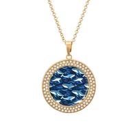 Orca Killer Whales Women's Custom Pendant Necklace Round Diamond Necklaces Jewelry Gifts for Men Birthday