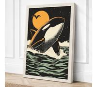 Orca Leap at Moonrise Coastal Canvas Wall Art Print 30x20 Inch