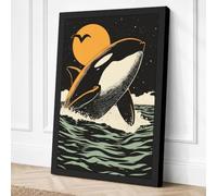 Orca Leap at Moonrise Coastal Canvas Wall Art Print 30x20 Inch