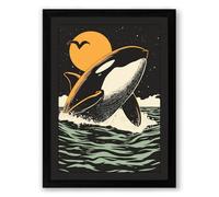 Orca Leap at Moonrise Coastal Framed Wall Art Print A3 (42×29.7cm) Black, Wall Decor for Living Room, Bedroom, Office & Home, Ready to Hang, Art Gift