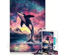 Orca Leaping Into The Stars Jigsaw Puzzles 1000 Piece for Teenagers Cognitive Toy Calm Pastime Premium Edge Santa Wish List (38x26cm)