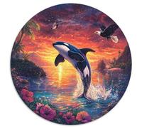 Orca Leaping Jigsaw Puzzles Tropical Sunset Art Challenge Toy Educational Games Home Decoration for Adults& Teenager Age 14 Years Up 1000pcs (67.5x67.5cm)