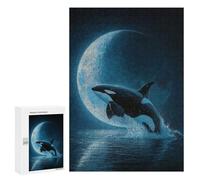 Orca Leaping Under The Moon Displayable Picture Puzzle, 300 PCS - New Year Gift; for Couples, Friends And Family