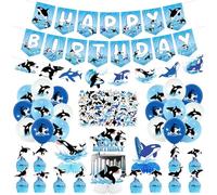 Orca Party Decorations - Killer Whales Party Supplies Includes Orca HAPPY BIRTHDAY Banners, Cake Toppers, Honeycomb Centerpieces, Stickers, and Balloons for Orca Whales Birthday Decor