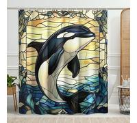 Orca Shower Curtain, Stained Glass Whale Shower Curtain for Bathroom Decor, Ocean Nautical Modern Artistic Waterproof Fabric Shower Curtain Set with Hooks 72x72 Inch