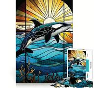 Orca Stained Glass Jigsaw Puzzles for Teenagers 1000 Pieces Reason Skill Toy Soothing Play Exact Cut Santa Wish Gift (50x75cm)